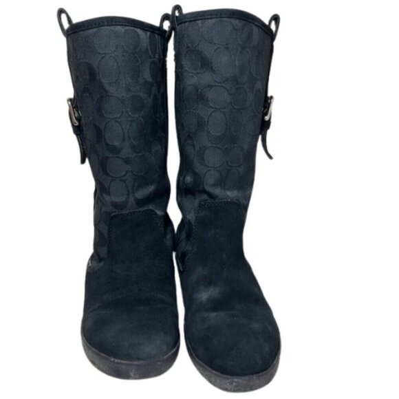 Coach Womens 7.5 Tulip Signature Leather Black Patterned Boots - Picture 2 of 16